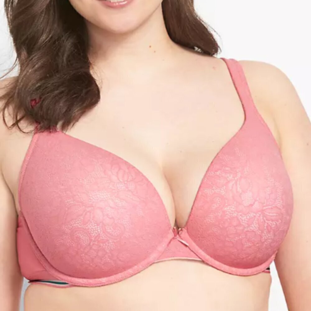 Cacique Cotton Boost Plunge Bra With Lace Blush (Pink) 44F
